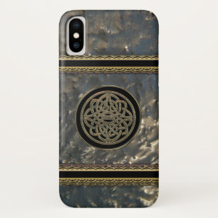 Etui iPhone Case-Mate Noir et noeud celtique en métal d'or sur le cas de