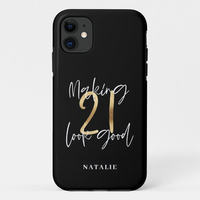 Coques Case-Mate iPhone Noir et or 21e anniversaire script moderne design (Dos)
