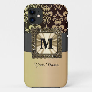 Coque iPhone 11 Noir et or damassé personnalisé