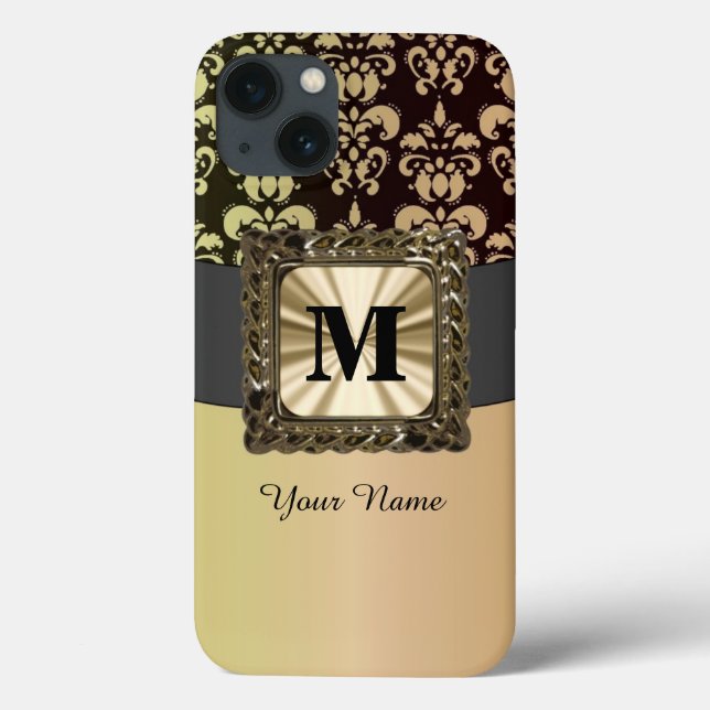 Coques Case-Mate iPhone Noir et or damassé personnalisé (Verso)