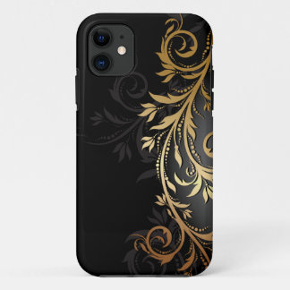 Case-Mate iPhone Case Noir et vigne florale d'or