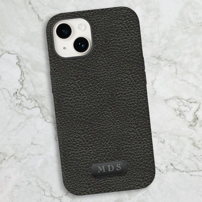 Coques Case-Mate iPhone Noir Faux cuir look classique Monogramme (It's classic, it's timeless, it's the phone case of your dreams. Just add your initials)