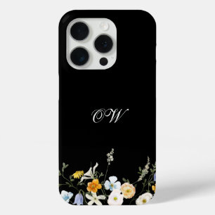 Coque Case-Mate iPhone Noir Fleur sauvage Floral Élégant Initiales Monogr
