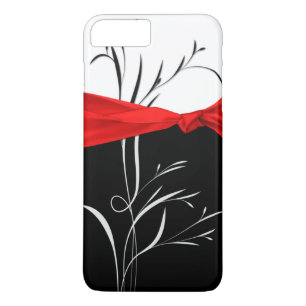 Coque iPhone 8 Plus/7 Plus Noir Girly, blanc tourbillonne ruban rouge