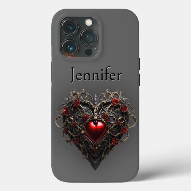 Coques Case-Mate iPhone Noir gothique et Coeur Noir Rouge (Verso)