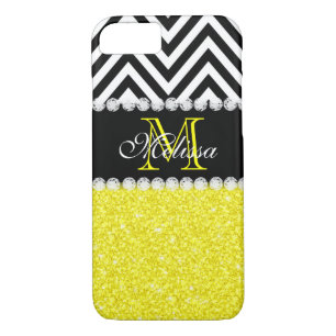 COQUES POUR iPhone NOIR JAUNE CHEVRON DE PARTIES SCINTILLANTES DÉCORÉ