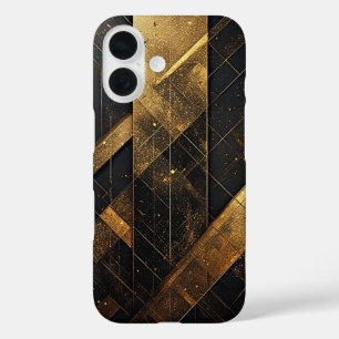Coque Pour iPhone 16 Noir Luxueux et Or Géométrique Abstrait