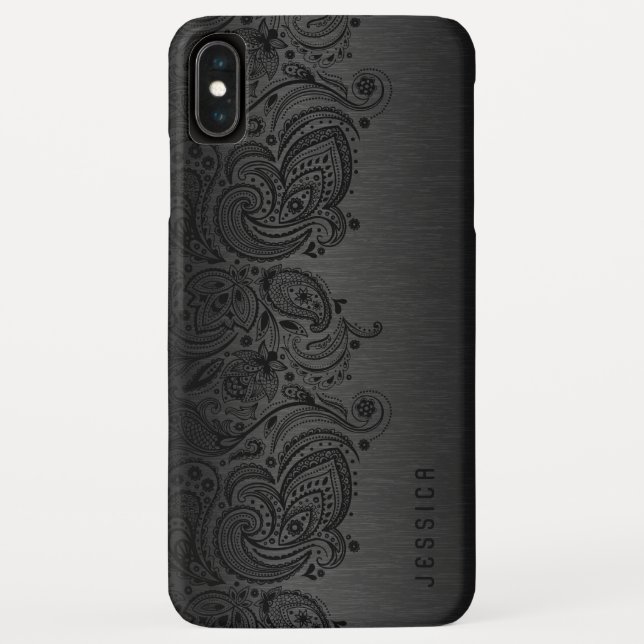 Coques Case-Mate iPhone Noir métallique avec dentelle de marguerite noire (Dos)
