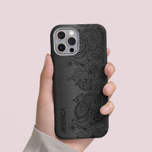 Coque Case-Mate iPhone Noir métallique avec dentelle de marguerite noire