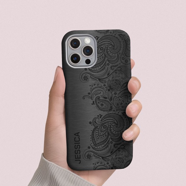 Coques Case-Mate iPhone Noir métallique avec dentelle de marguerite noire (Créateur téléchargé)