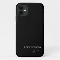Noir moderne Simple Script Girl Monogramme Nom