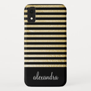Case-Mate iPhone Case Noir - monogramme de rayure de feuille d'or