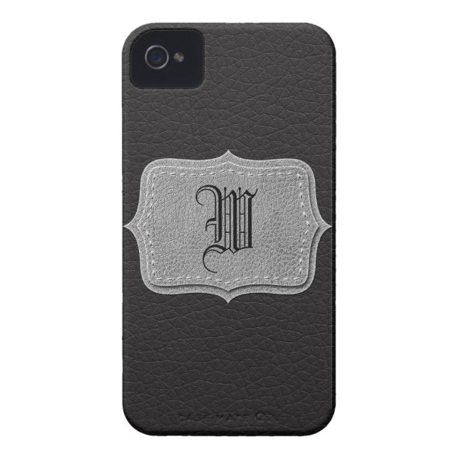 Coques Case-Mate iPhone Noir monogramme personnalisé rétro par cuir (Dos)