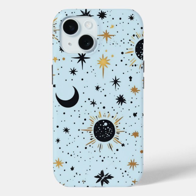 Coques Case-Mate iPhone Noir, Or et Bleu Soleil Lune Étoiles Célestes (Verso)