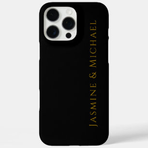 Coque iPhone 16 Pro Max Noir & Or Joli Minimaliste Nom Personnel
