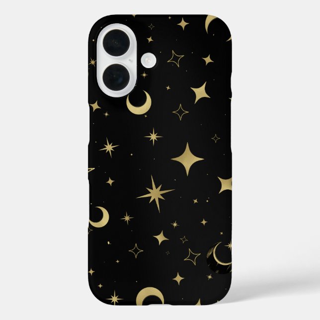 Coques Case-Mate iPhone Noir & Or Moderne Céleste Lune Étoiles (Verso)
