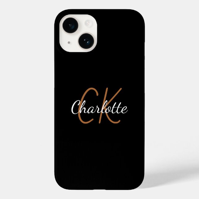 Coques Case-Mate iPhone Noir or monogramme nom élégant script (Verso)