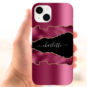 Coque Case-Mate iPhone Noir rose bordeaux agneau nom script