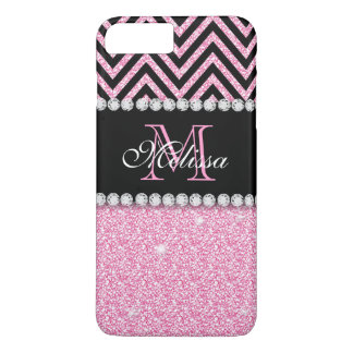 COQUES POUR iPhone NOIR ROSE CHEVRON DE PARTIES SCINTILLANTES DÉCORÉ