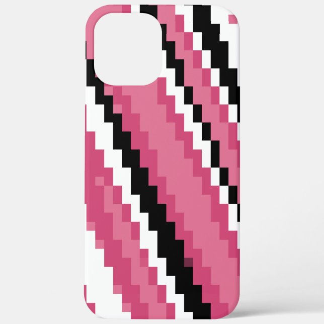 Coques Case-Mate iPhone noir rose et blanc pixel art (Verso)