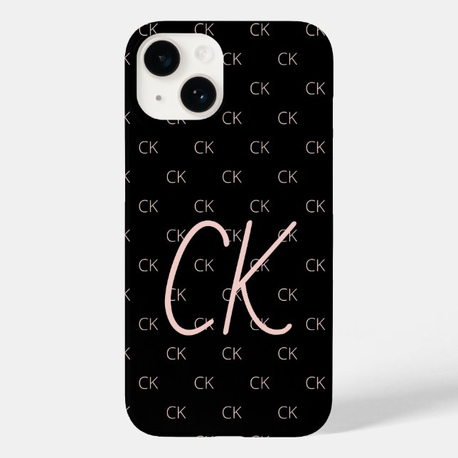 Coques Case-Mate iPhone Noir rose or monogramme initiales moderne (Verso)