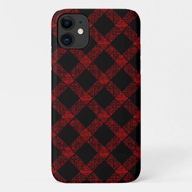 Coques Case-Mate iPhone Noir rustique et rouge vif plaid avec lignes épais (Dos)