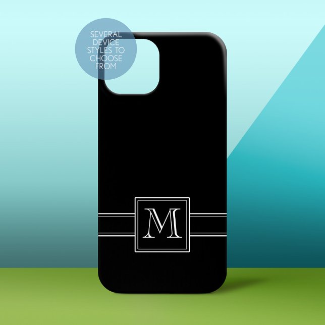 Coques Case-Mate iPhone Noir solide avec Monogramme blanc classique (Personalized Phone Case - Solid Black Background with Monogram)