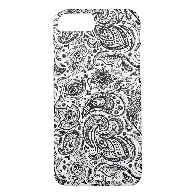 Coques Case-Mate iPhone Noir Sur Blanc Retro Paisley Damques Dentelle (Dos)