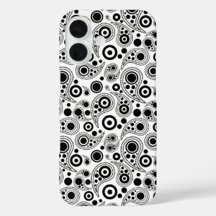 Coque Pour iPhone 16 Noir sur cercle blanc points cachemire style motif