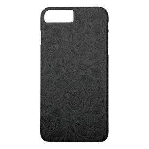 Coque iPhone 7 Plus Noir sur gris foncé Retro Paisley Damas dentelle 2