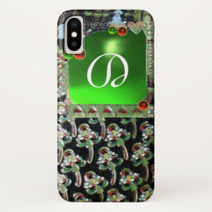 Coque Case-Mate Pour iPhone NOIR VERT ART NOUVEAU GEMME MONOGRAMME Émeraude