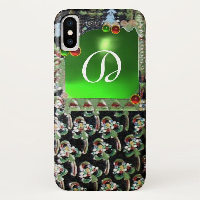 Coques Case-Mate iPhone NOIR VERT ART NOUVEAU GEMME MONOGRAMME Émeraude (Dos)