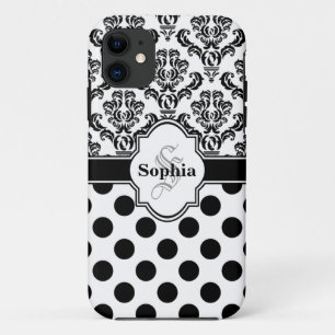 Coques Pour iPhone Noir Vintage Damask mignet Pois i