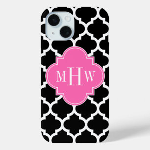 Coque Case-Mate iPhone Noir Wht Marocain #5 Rose Chaud #2 Nom Monogramme