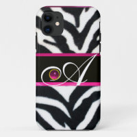NOIR ZEBRA FUR FUCHSIA ROSE GEM MONOGRAM,