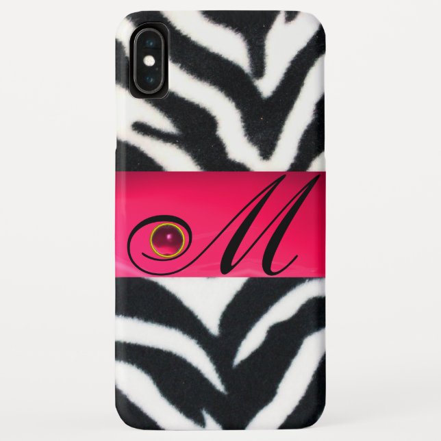 COQUES Case-Mate iPhone NOIR ZEBRA FUR FUCHSIA ROSE GEM MONOGRAM, (Dos)