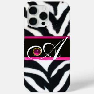 COQUE Case-Mate iPhone NOIR ZEBRA FUR FUCHSIA ROSE GEM MONOGRAM,