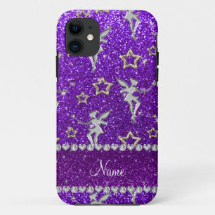 Coque iPhone 11 nom argent fée or étoiles indigo violet parties sc