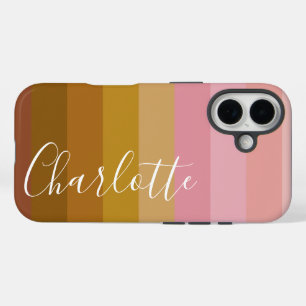 Coque Pour iPhone 16 Nom aux bandes géométriques boho rose et terre cui