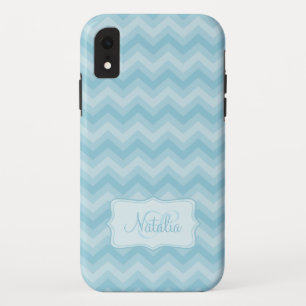 Coque Case-Mate Pour iPhone Nom bleu à motif Zigzag initial