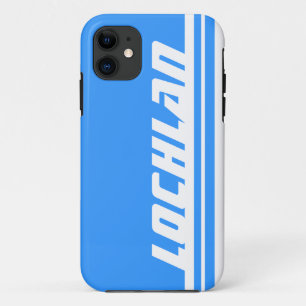 Coque iPhone 11 Nom bleu clair & blanc bande sportive iphone