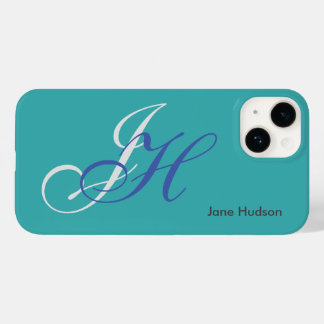 Coque Case-Mate iPhone Nom bleu Monogramme Initiales Simple Plain