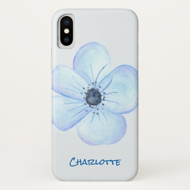 Coques Case-Mate iPhone Nom bleu romantique de coutume d'aquarelle de (Dos)