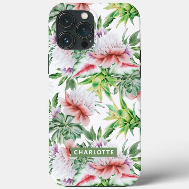 Coques Case-Mate iPhone Nom botanique floral élégant aquarelle (Verso)