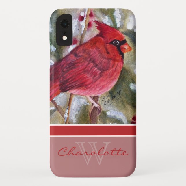 Coques Case-Mate iPhone Nom cardinal rouge élégant de monogramme (Dos)