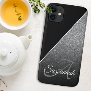 Case-Mate iPhone Case Nom chic Monogram Black Silver Parties scintillant