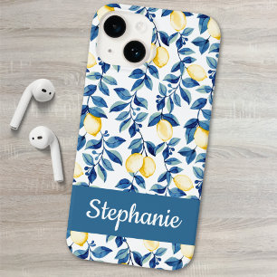 Coque Case-Mate iPhone Nom Citron Aquarelle Bleu Jaune