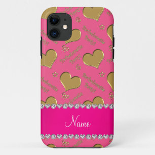 Coque iPhone 11 Nom coeur or rose bachelorette de coeur