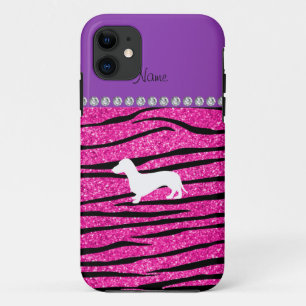 Coques Pour iPhone Nom dachshund neon rose chaud parties scintillant 