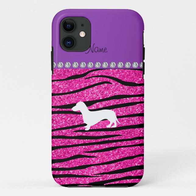 Coques Case-Mate iPhone Nom dachshund neon rose chaud parties scintillant  (Dos)